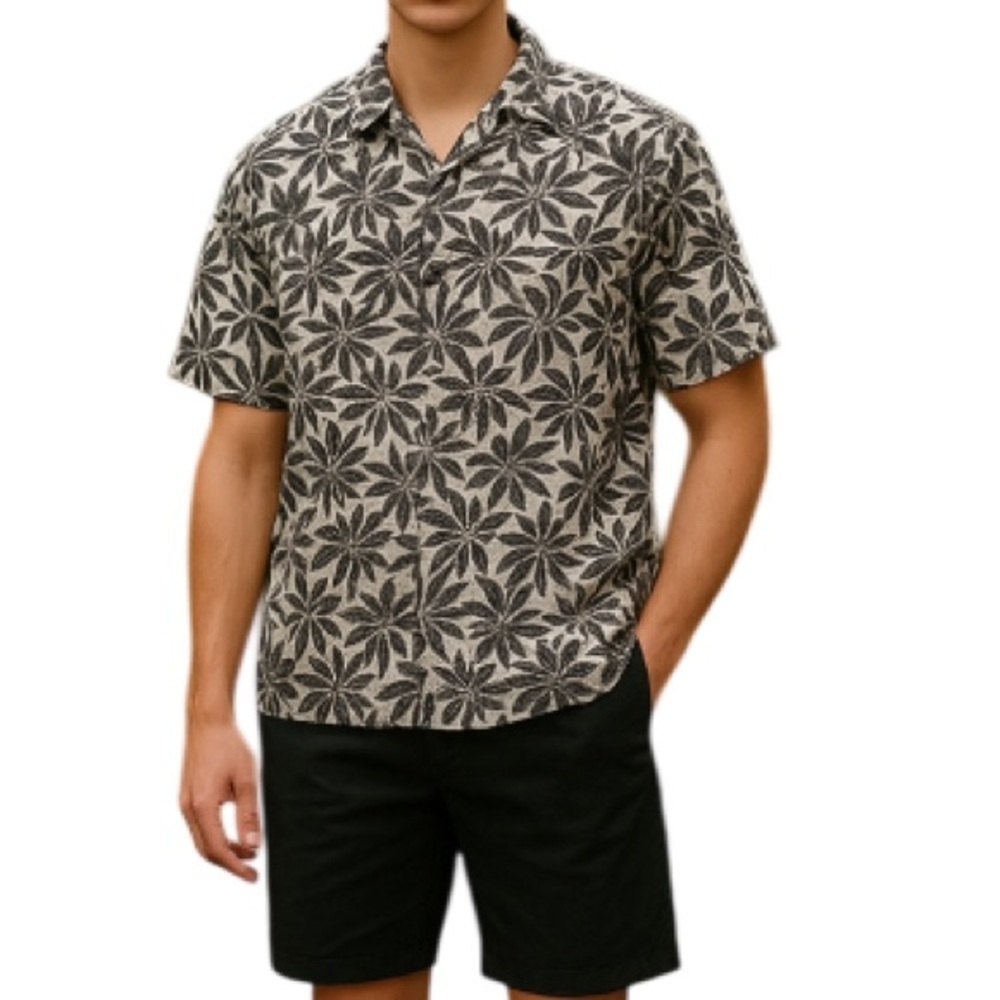 BANANA REPUBLIC Hawaiian Fern Print Slim Fit Button Down Shirt Preppy Size XXL